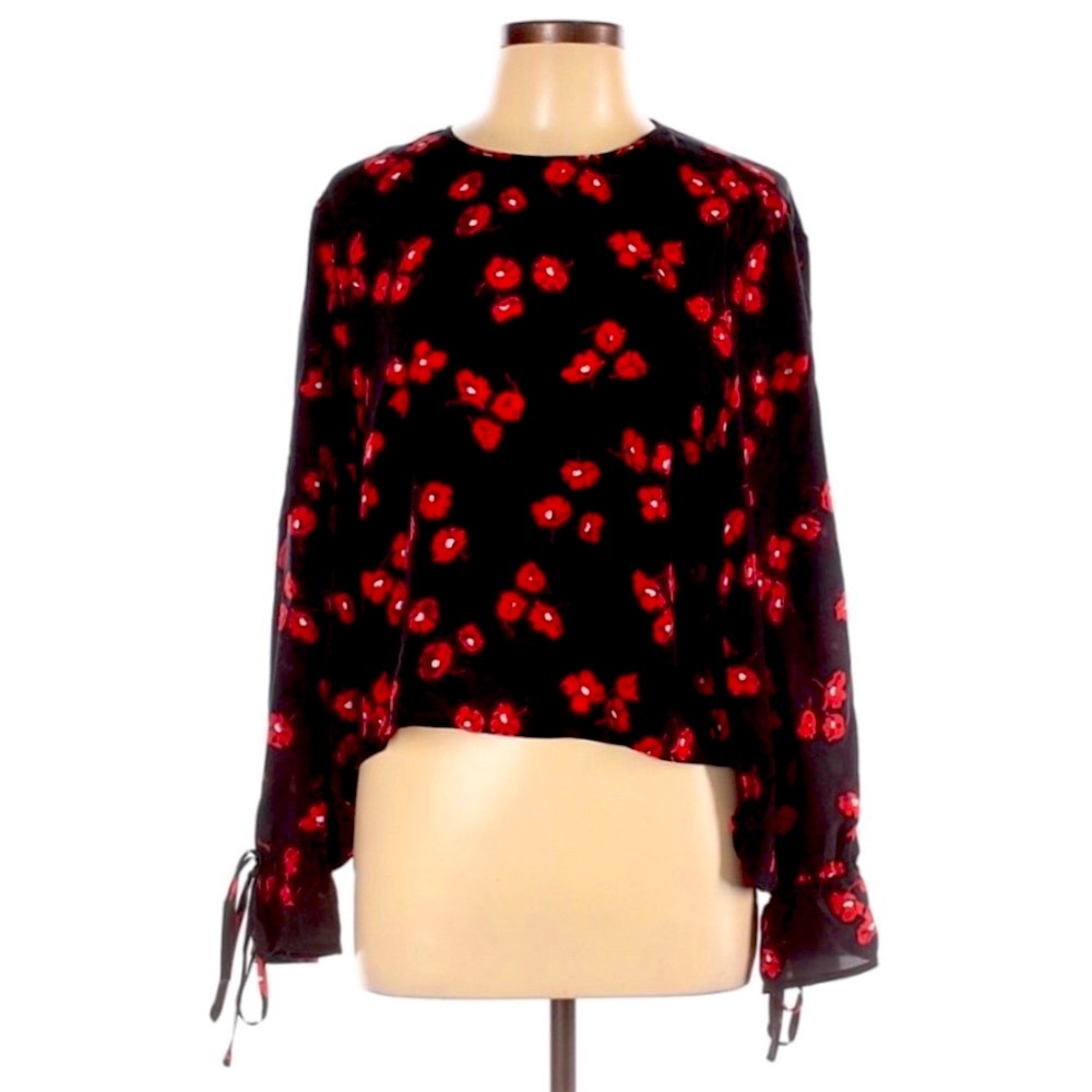 Derek Lam 10 Crosby Red Black Floral Silk Top NWT